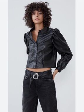 NWOT Zara Black Faux Leather Cropped Jacket  XXL
